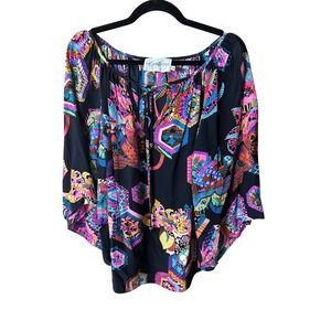 Alice + Trixie Silk Blouse Multicolor Abstract Print Bohemian Festival Top SILK